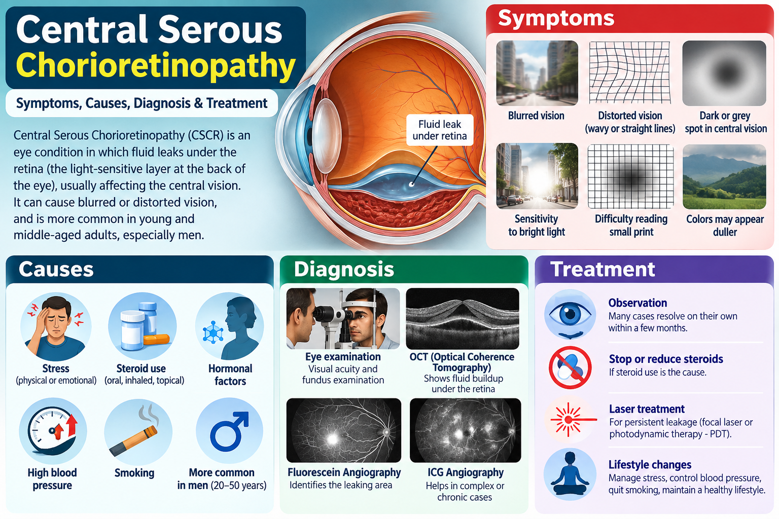 Central Serous Chorioretinopathy – Symptoms, Causes, Diagnosis & Treatment
